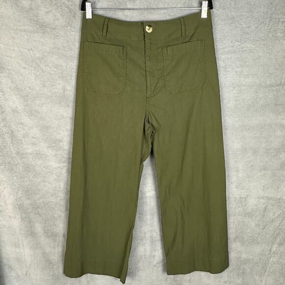 Maeve Anthropologie Pants Womens 32 Green Colette Wide Leg Crop Stretch Preppy - Picture 1 of 12